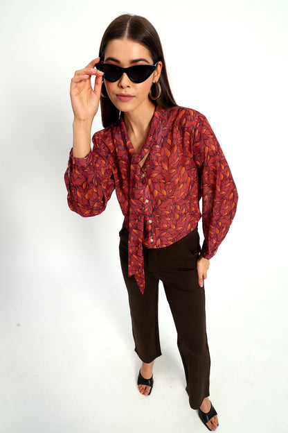 Maroon Lucent Leaf Bow Shirt