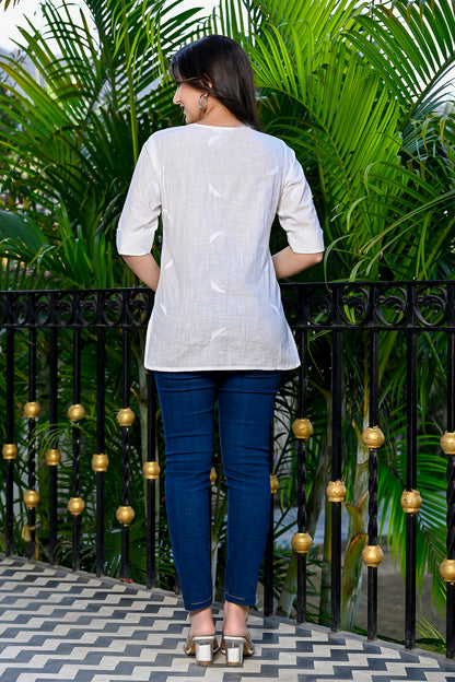 White Embroidered Cotton Top