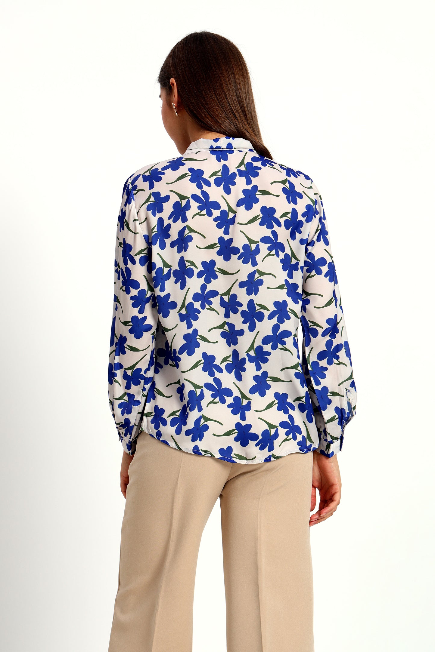 Blueberry Floral Print Bow Shirt