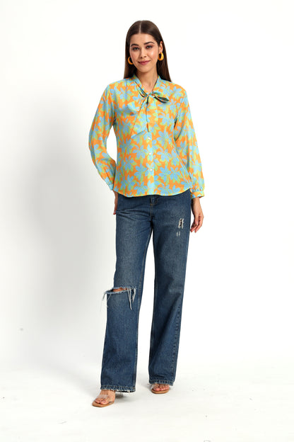 Bright Yellow Floral Bow Shirt