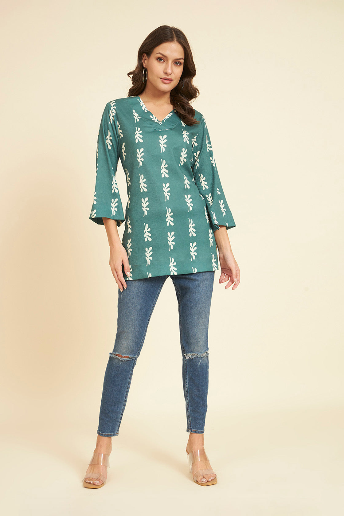 Stylish V-Neck Wrinkled Tunic