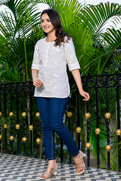 White Embroidered Cotton Top