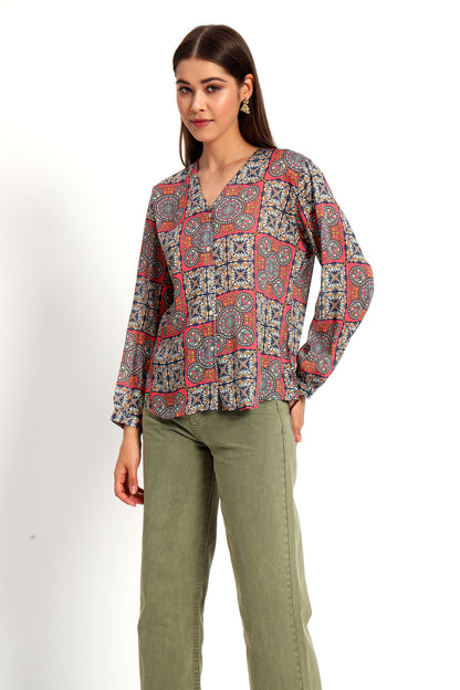 Aboriginal Print V Neck Shirt