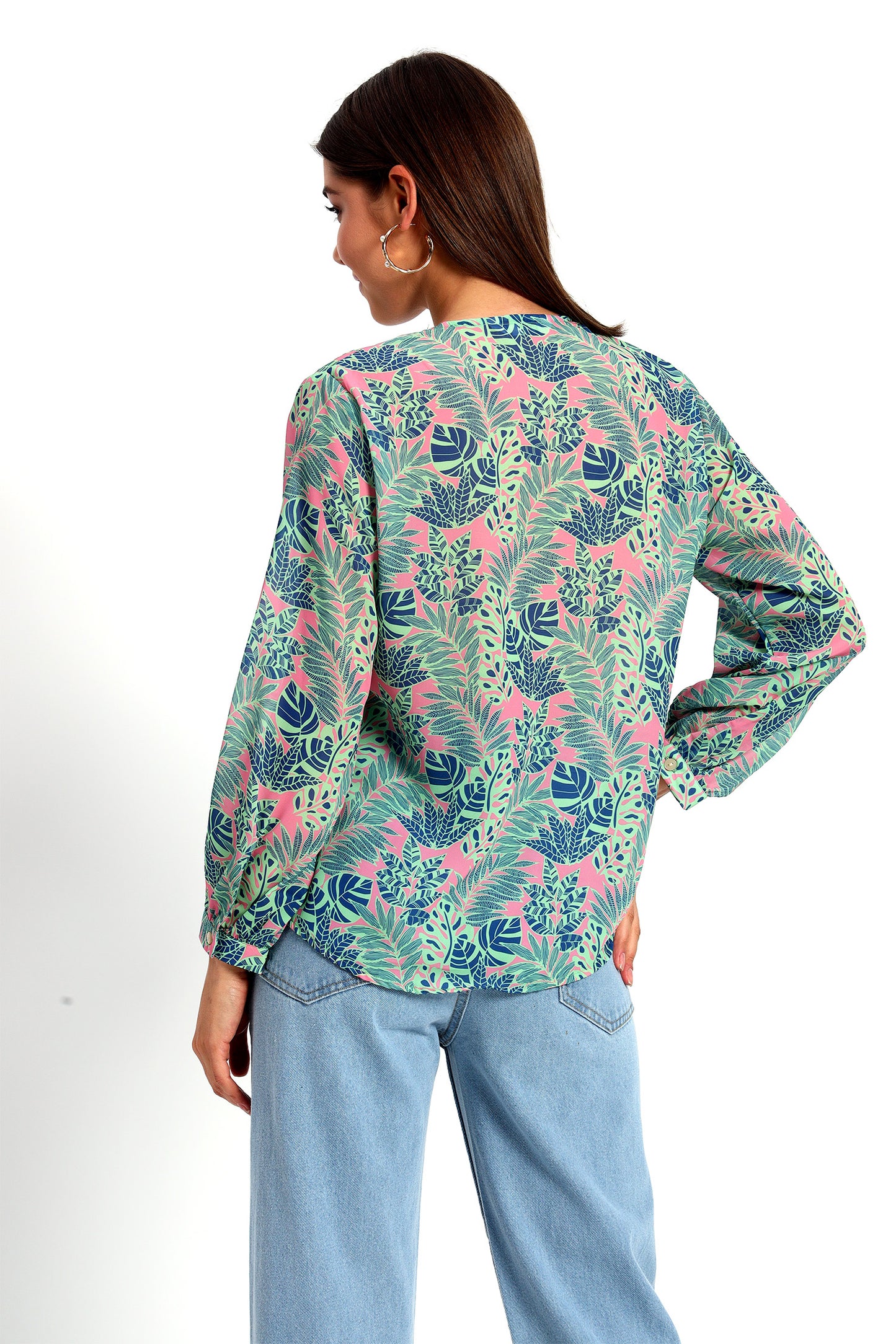 Bright Pink Leafy Print Shirt