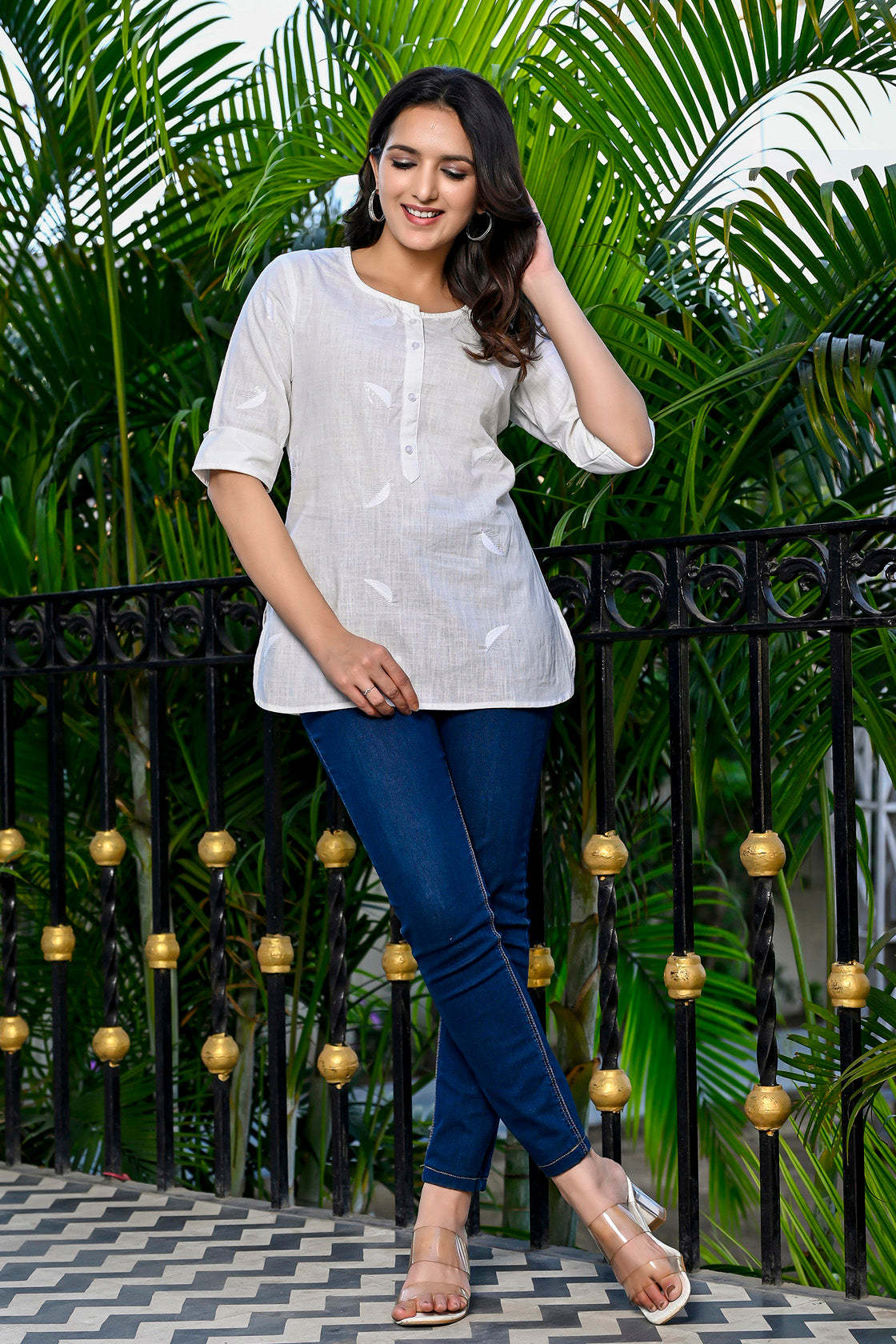 White Embroidered Cotton Top