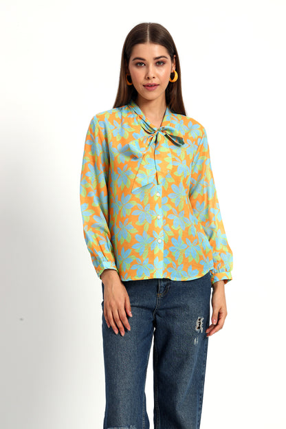 Bright Yellow Floral Bow Shirt