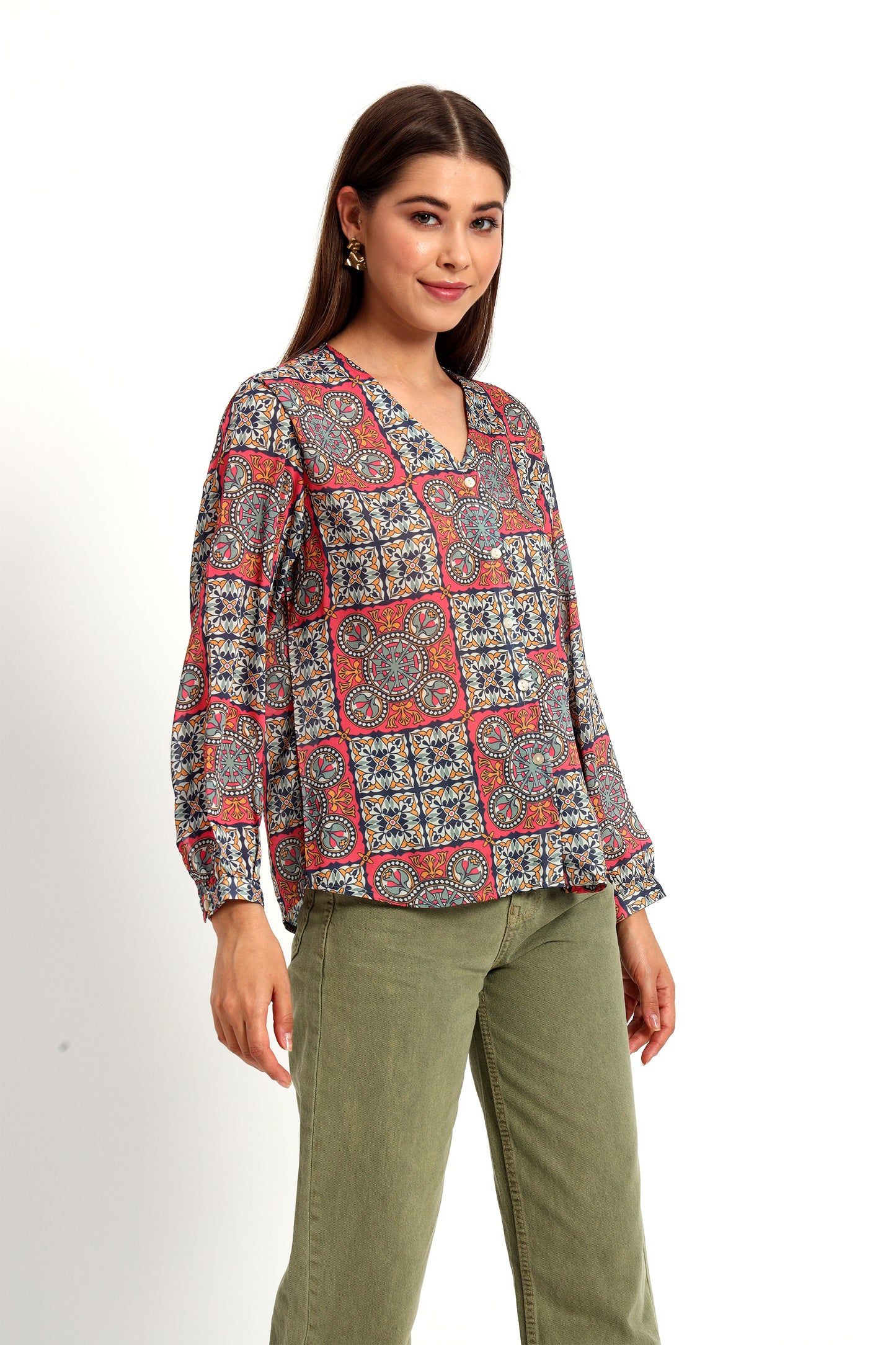 Aboriginal Print V Neck Shirt