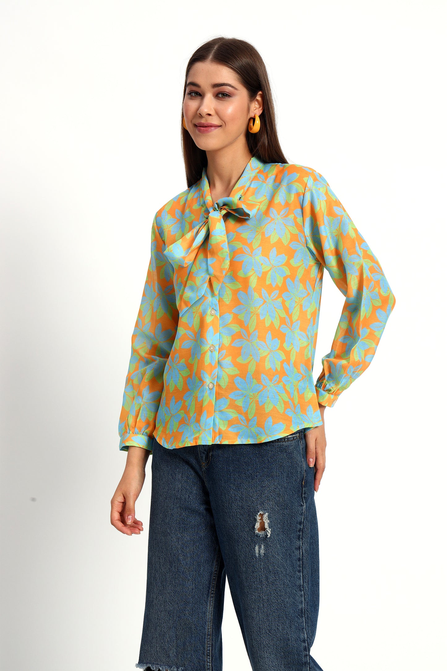 Bright Yellow Floral Bow Shirt