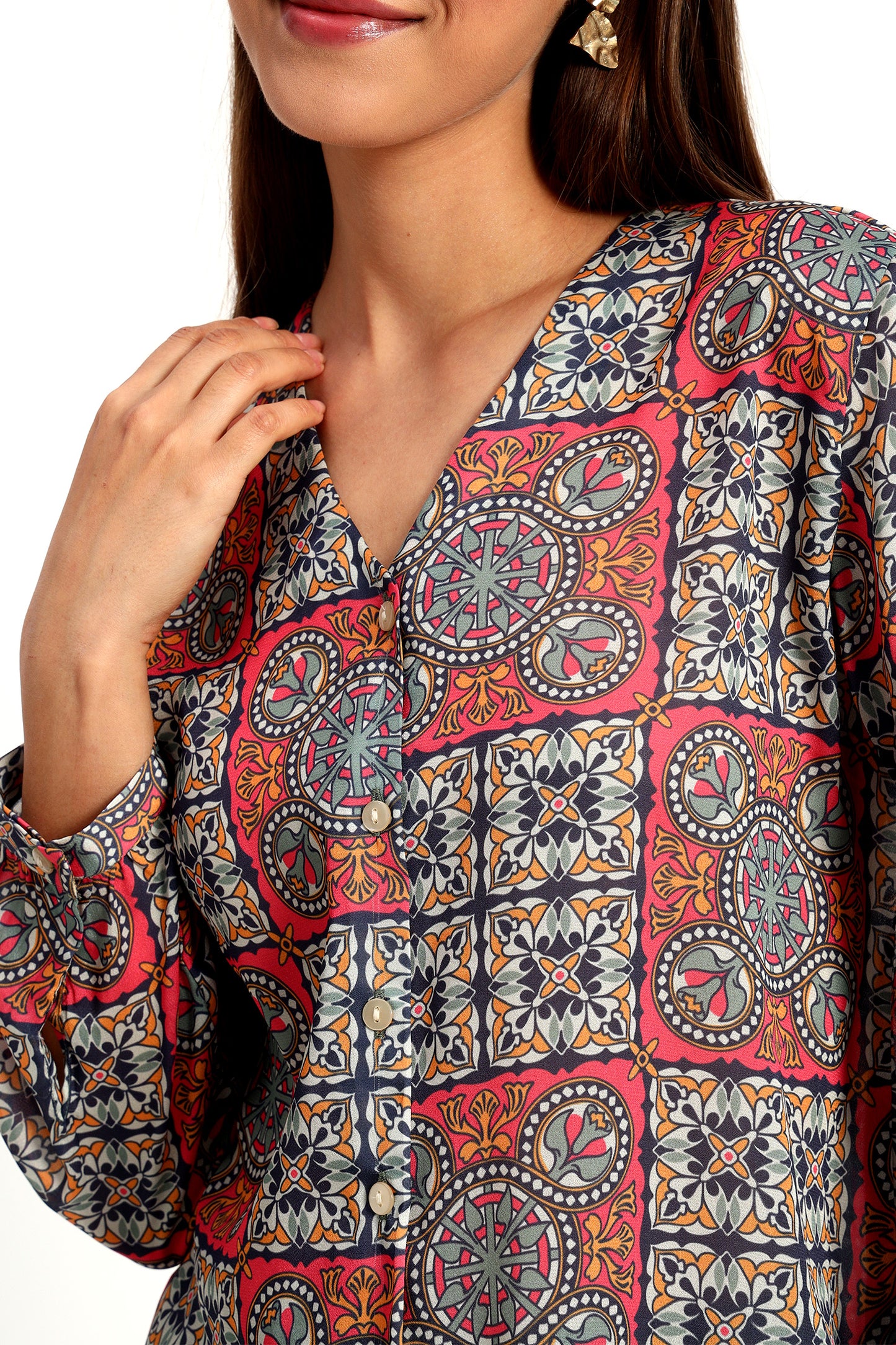 Aboriginal Print V Neck Shirt