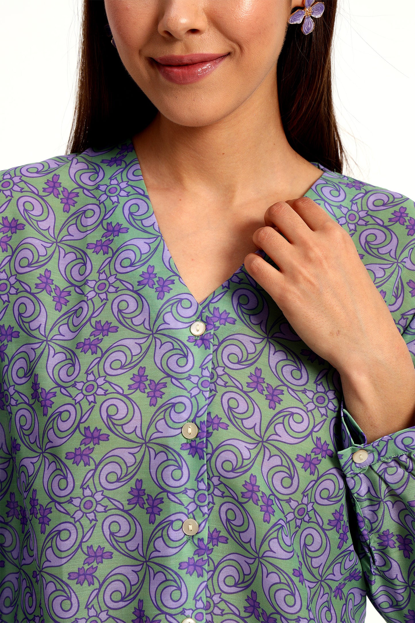 Bright Green Scroll Print Shirt