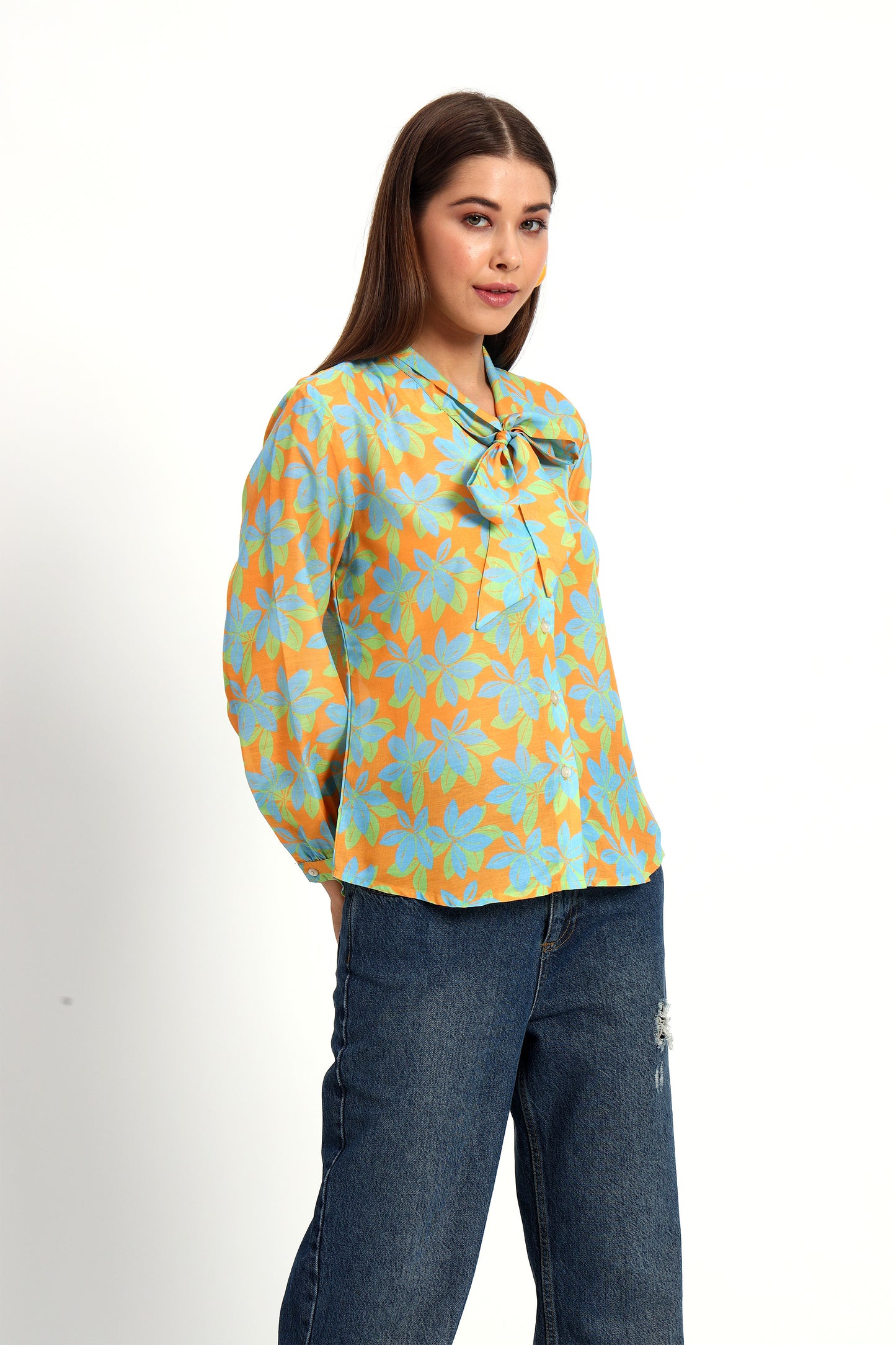 Bright Yellow Floral Bow Shirt