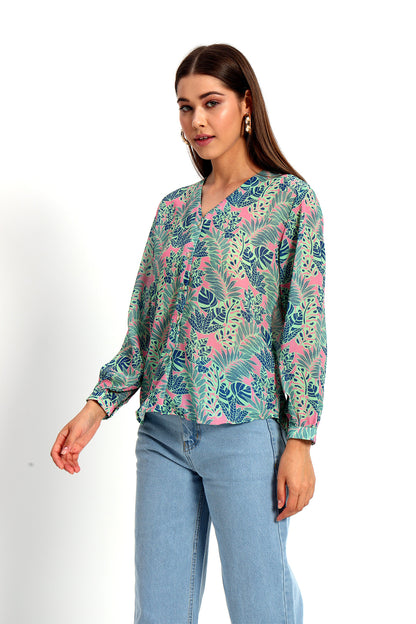 Bright Pink Leafy Print Shirt