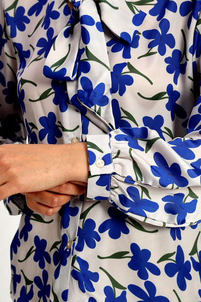 Blueberry Floral Print Bow Shirt