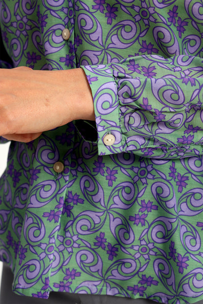 Bright Green Scroll Print Shirt