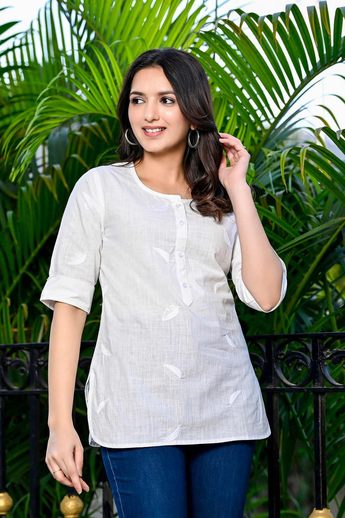 White Embroidered Cotton Top