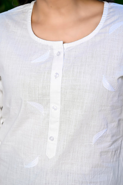 White Embroidered Cotton Top