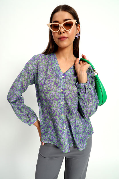 Bright Green Scroll Print Shirt