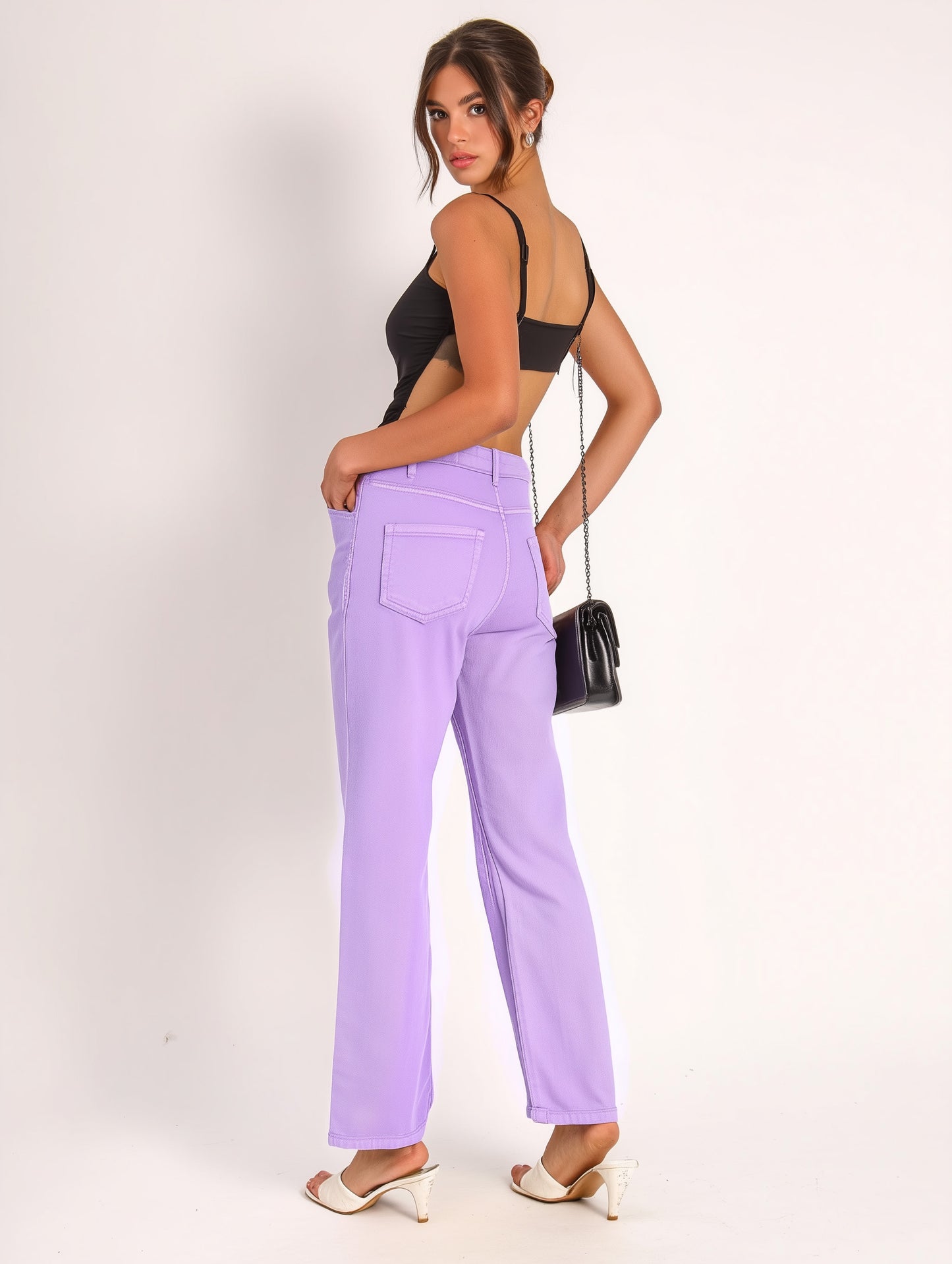 Lilac Denim Straight Fit Wide Leg Jeans