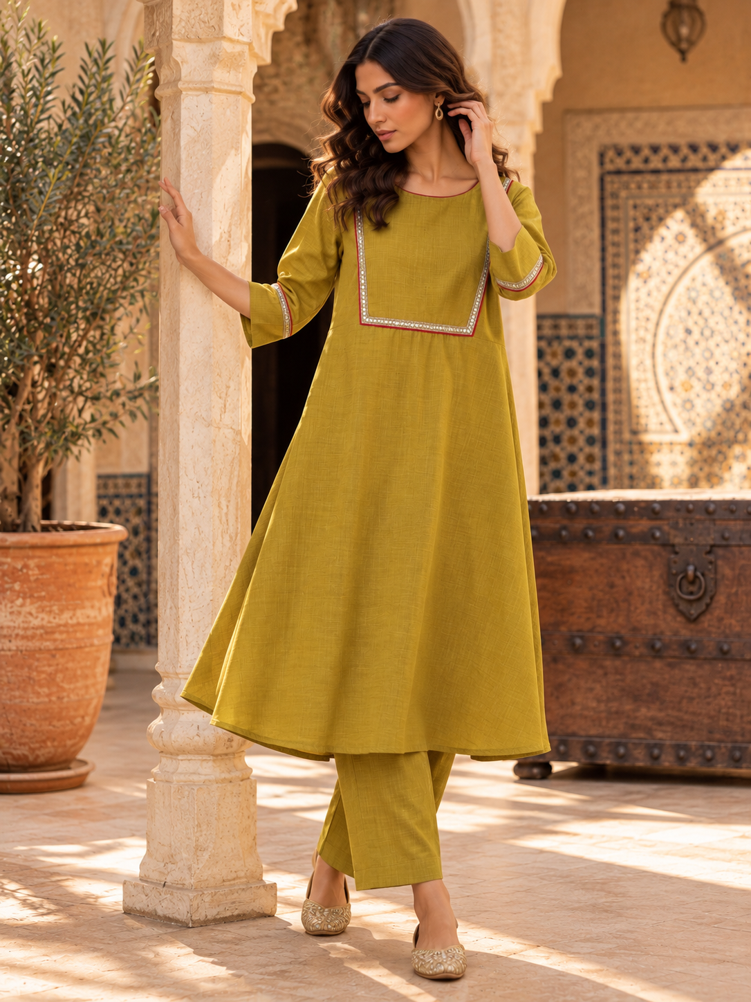 Mustard Yellow A-Line Kurta Set