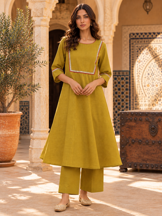 Mustard Yellow A-Line Kurta Set