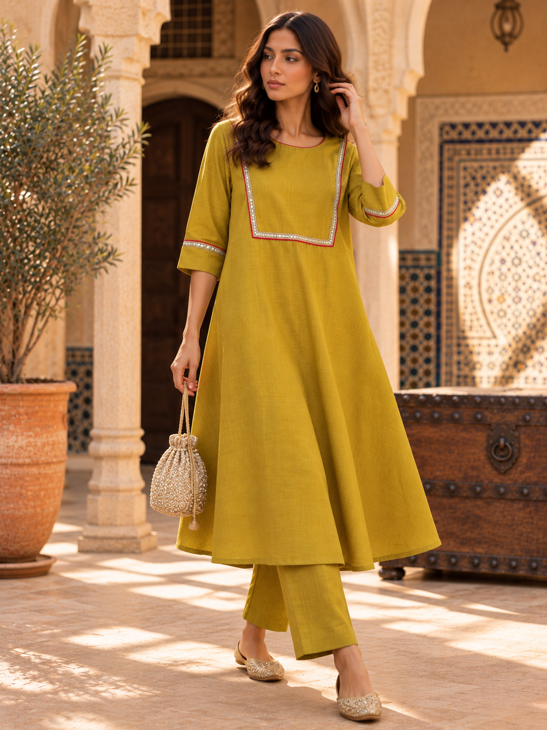 Mustard Yellow A-Line Kurta Set