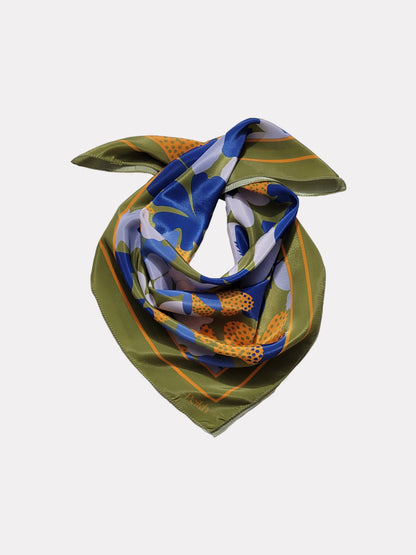 Olive Floral Printed Satin Scarf (20.5 X 20.5 Inches)