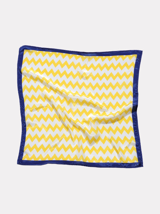 Yellow Zig Zag Printed Satin Scarf ( 20.5 x 20.5 Inches)