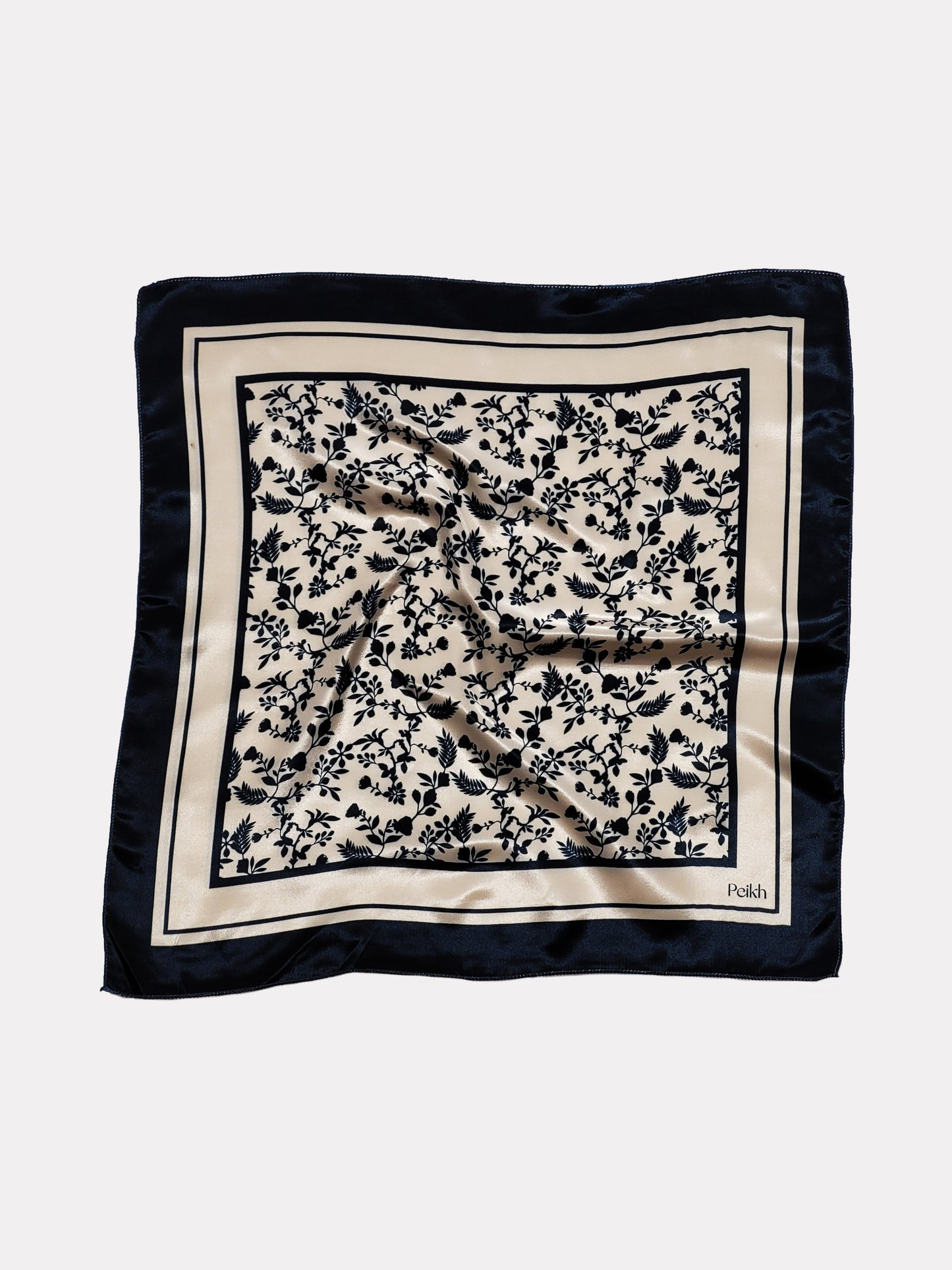 Black Floral Printed Satin Scarf (20.5 x 20.5 Inches)