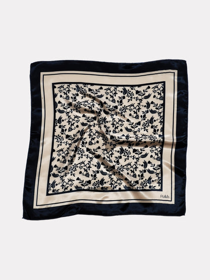 Black Floral Printed Satin Scarf (20.5 x 20.5 Inches)