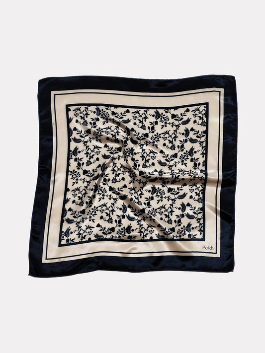 Black Floral Printed Satin Scarf (20.5 x 20.5 Inches)