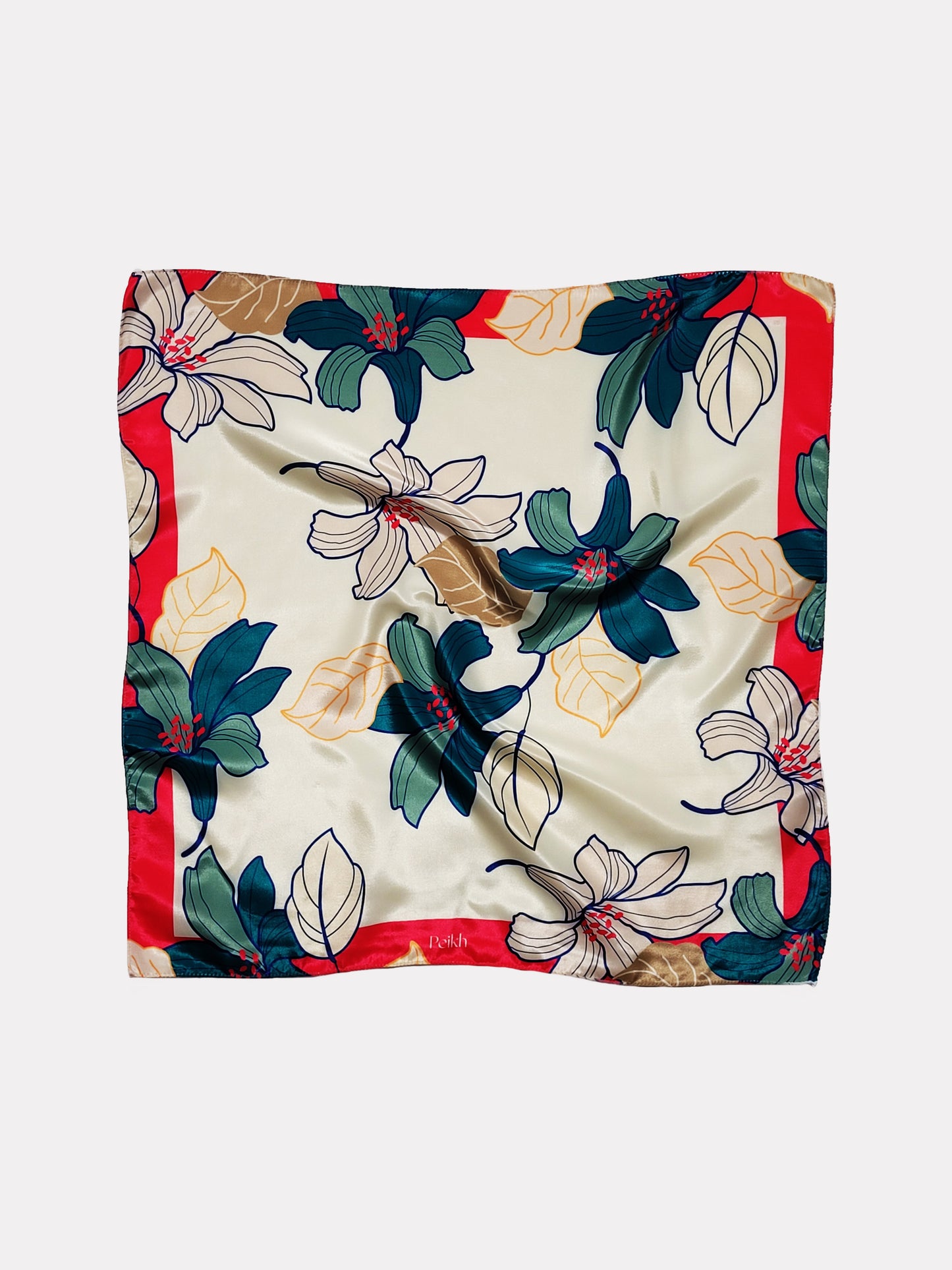 Multi Color Floral Printed Satin Scarf (20.5 x 20.5 Inches)