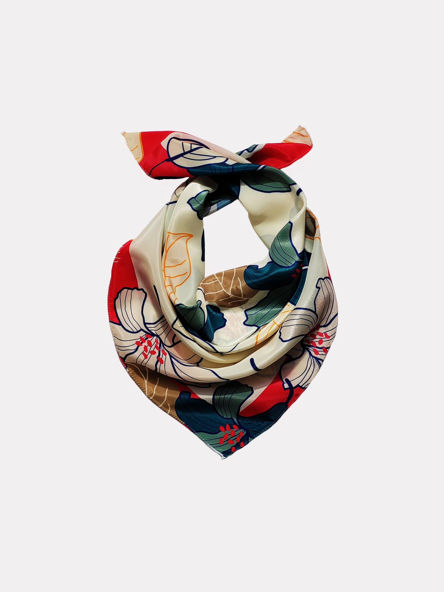 Multi Color Floral Printed Satin Scarf (20.5 x 20.5 Inches)