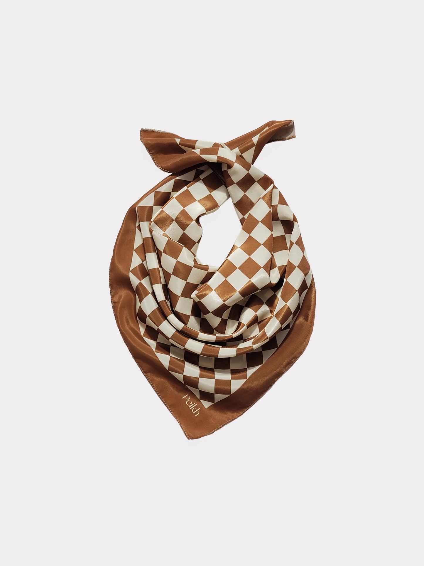 Brown Checks Printed Satin Scarf (20.5 x 20.5 Inches)