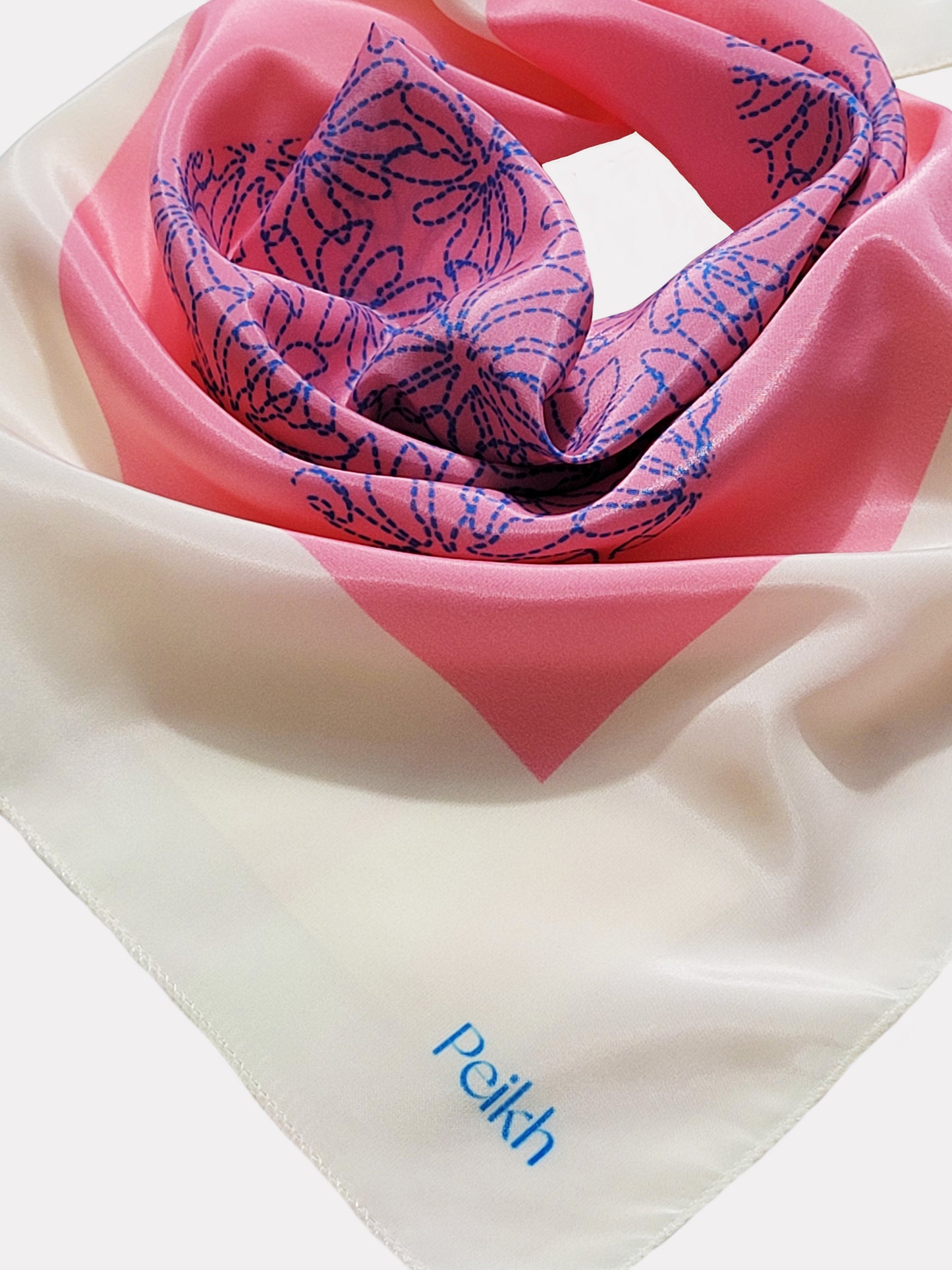 Pink Floral Printed Satin Scarf (20.5 x 20.5 Inches)