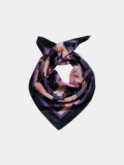 Violet Floral Printed Satin Scarf (20.5 x 20.5 Inches)