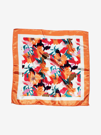 Peach Floral Printed Satin Scarf (20.5 x 20.5 Inches)