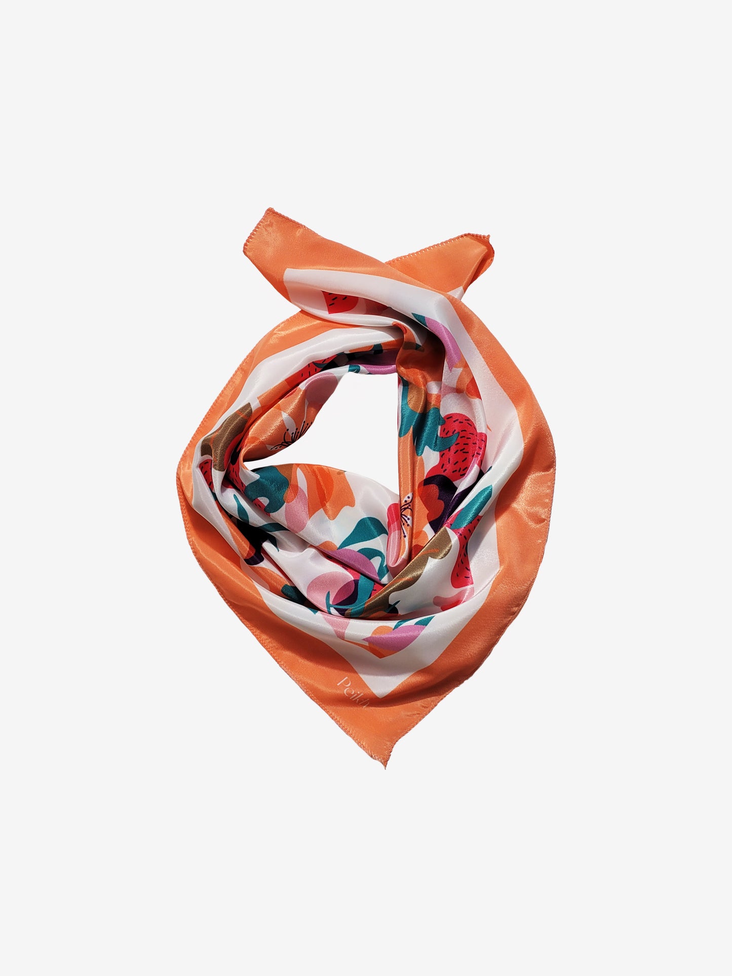 Peach Floral Printed Satin Scarf (20.5 x 20.5 Inches)