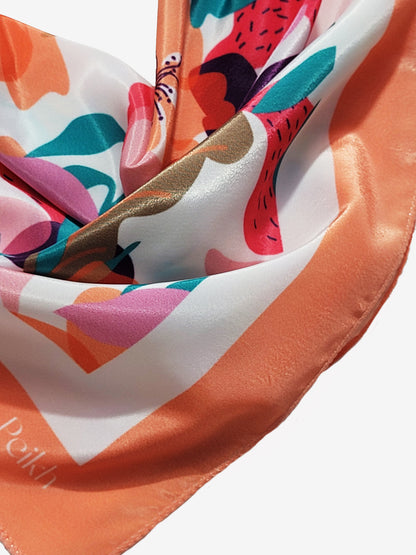 Peach Floral Printed Satin Scarf (20.5 x 20.5 Inches)