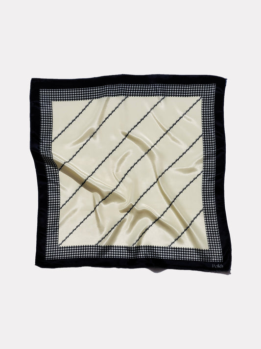 Houndstooth Printed Beige Satin Scarf (20.5 x 20.5 Inches)