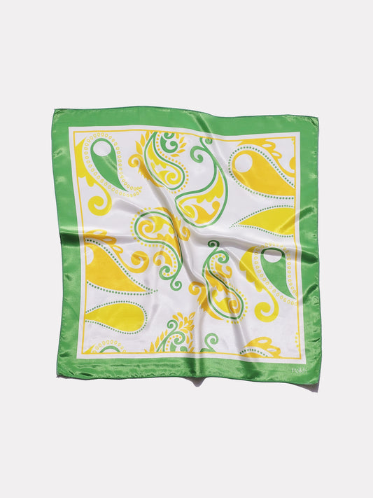 Green Paisley Satin Scarf (20.5 x 20.5 Inches)