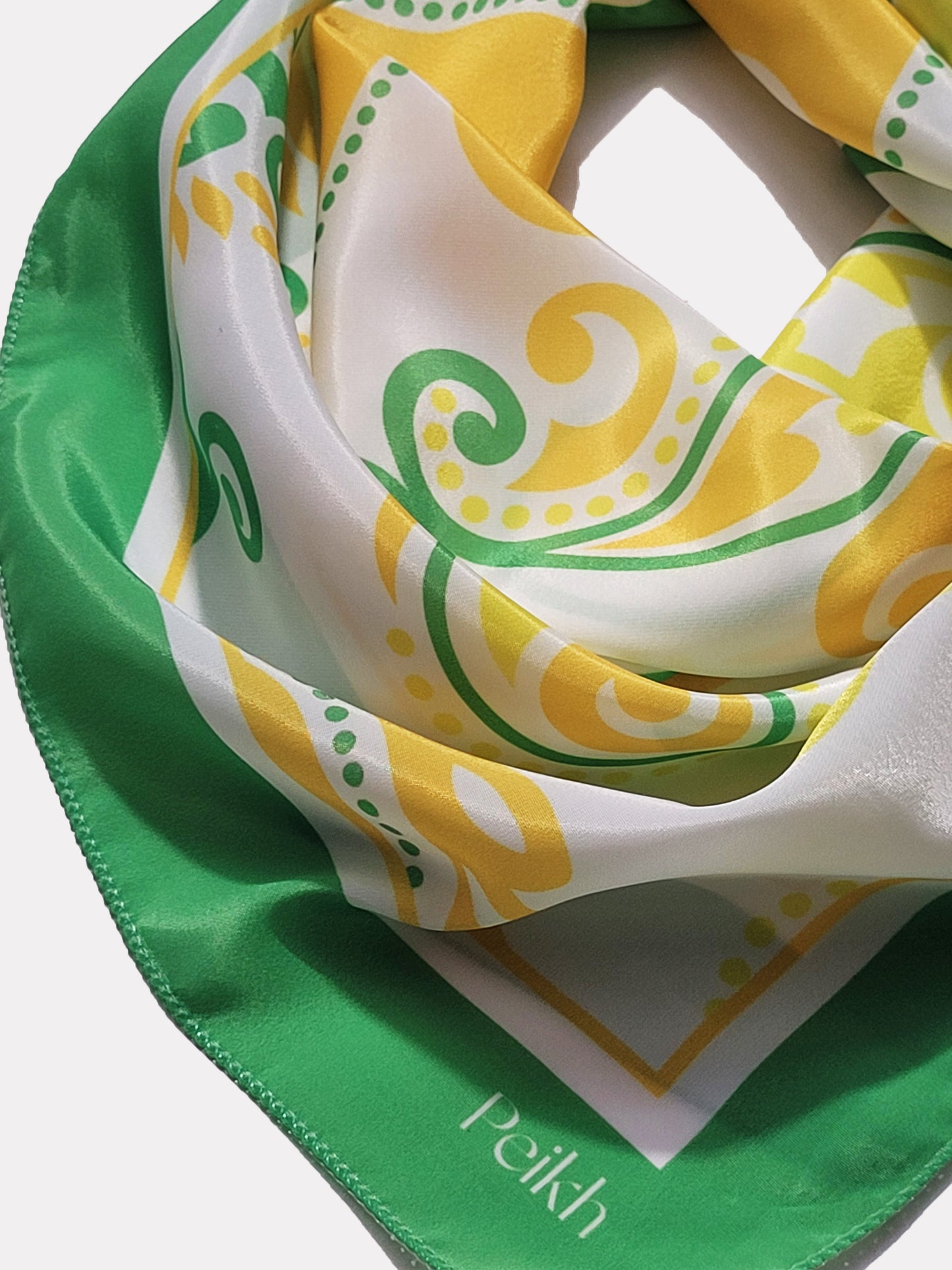 Green Paisley Satin Scarf (20.5 x 20.5 Inches)