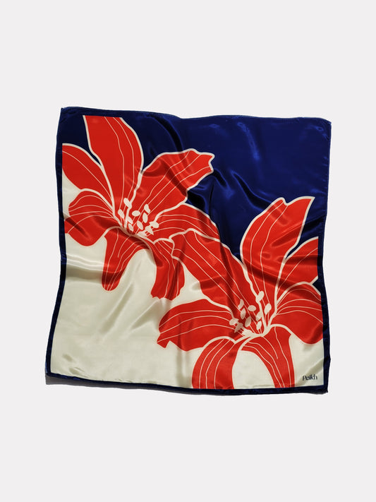 Navy Floral Printed Satin Scarf (20.5 x 20.5 Inches)