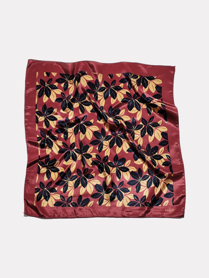 Maroon Floral Printed Satin Scarf (20.5 x 20.5 Inches)