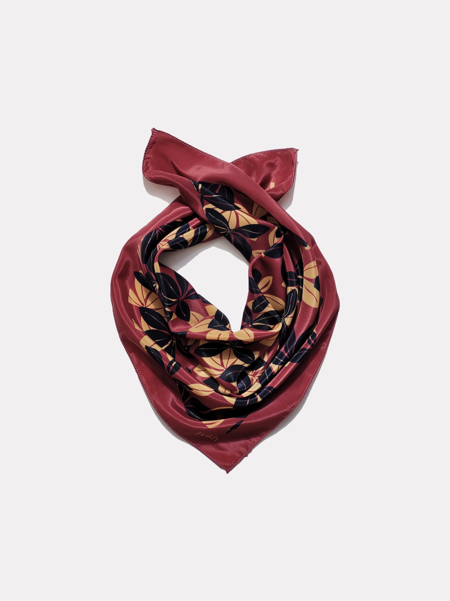 Maroon Floral Printed Satin Scarf (20.5 x 20.5 Inches)