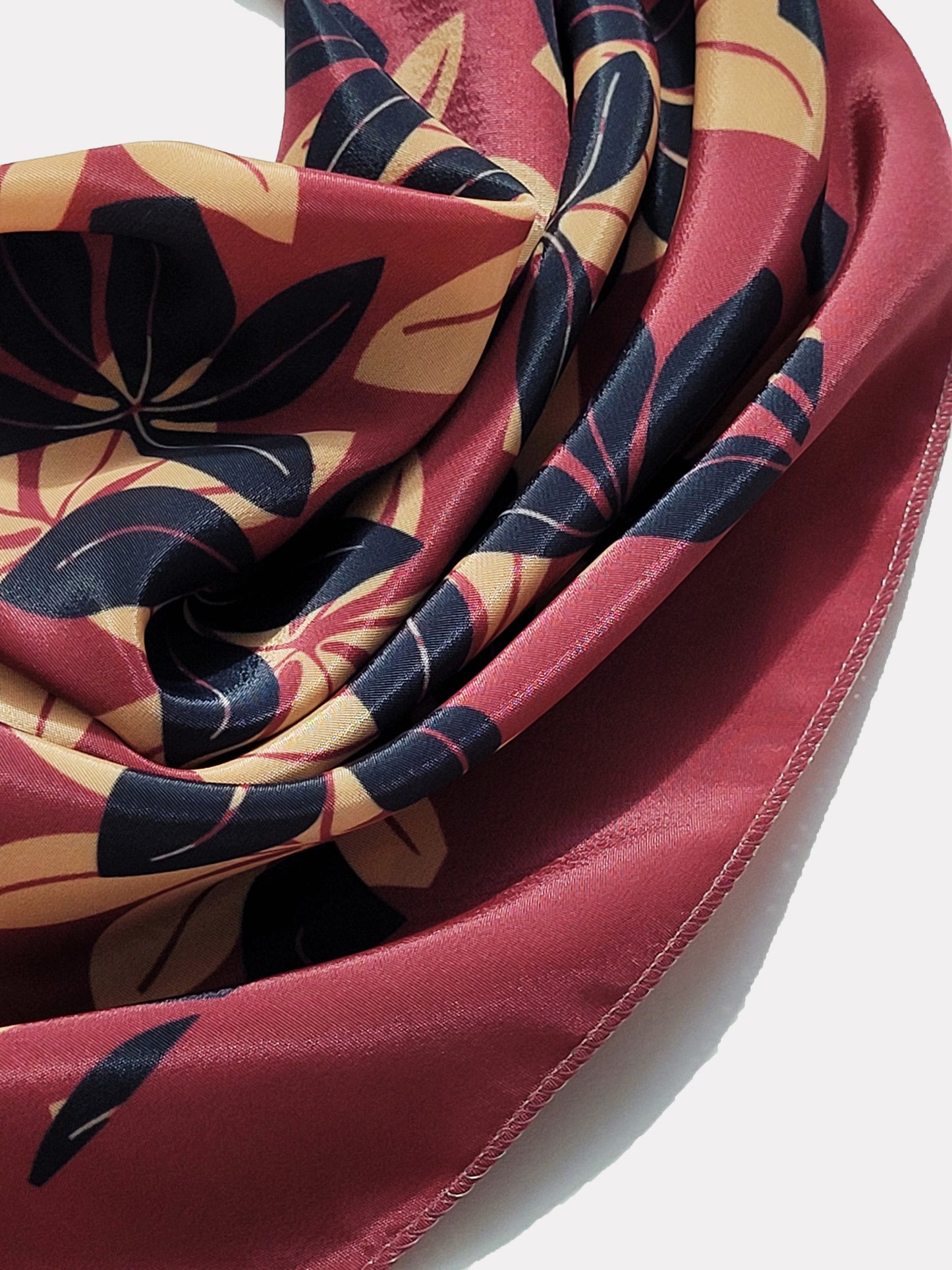 Maroon Floral Printed Satin Scarf (20.5 x 20.5 Inches)