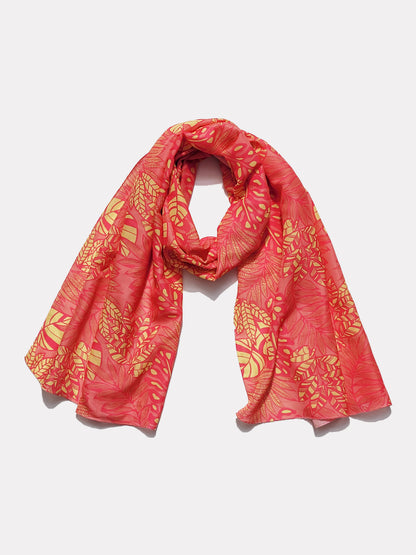 Peach Leafy Printed Cotton Scarf