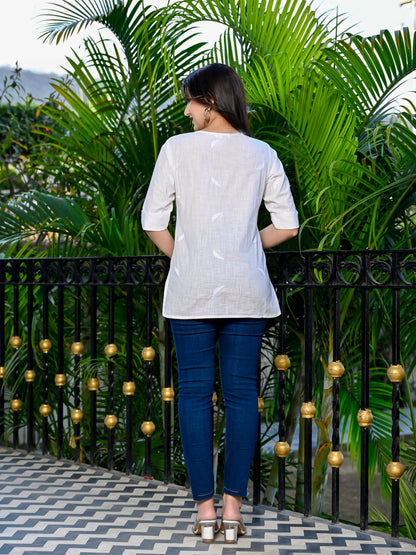 White Embroidered Cotton Top