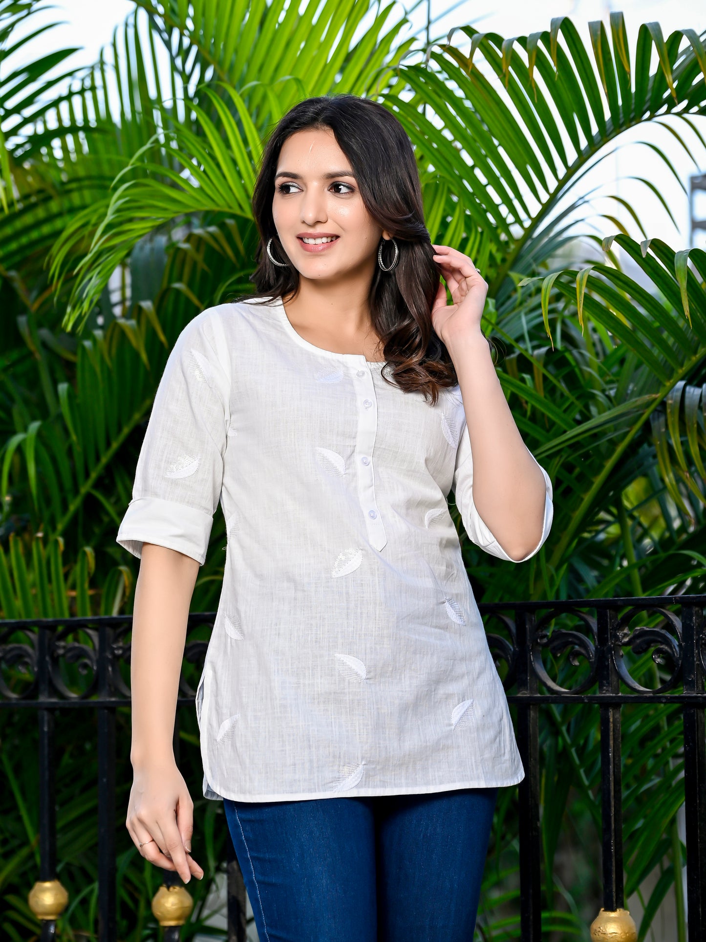 White Embroidered Cotton Top