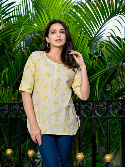 Lemon Embroidered Cotton Top