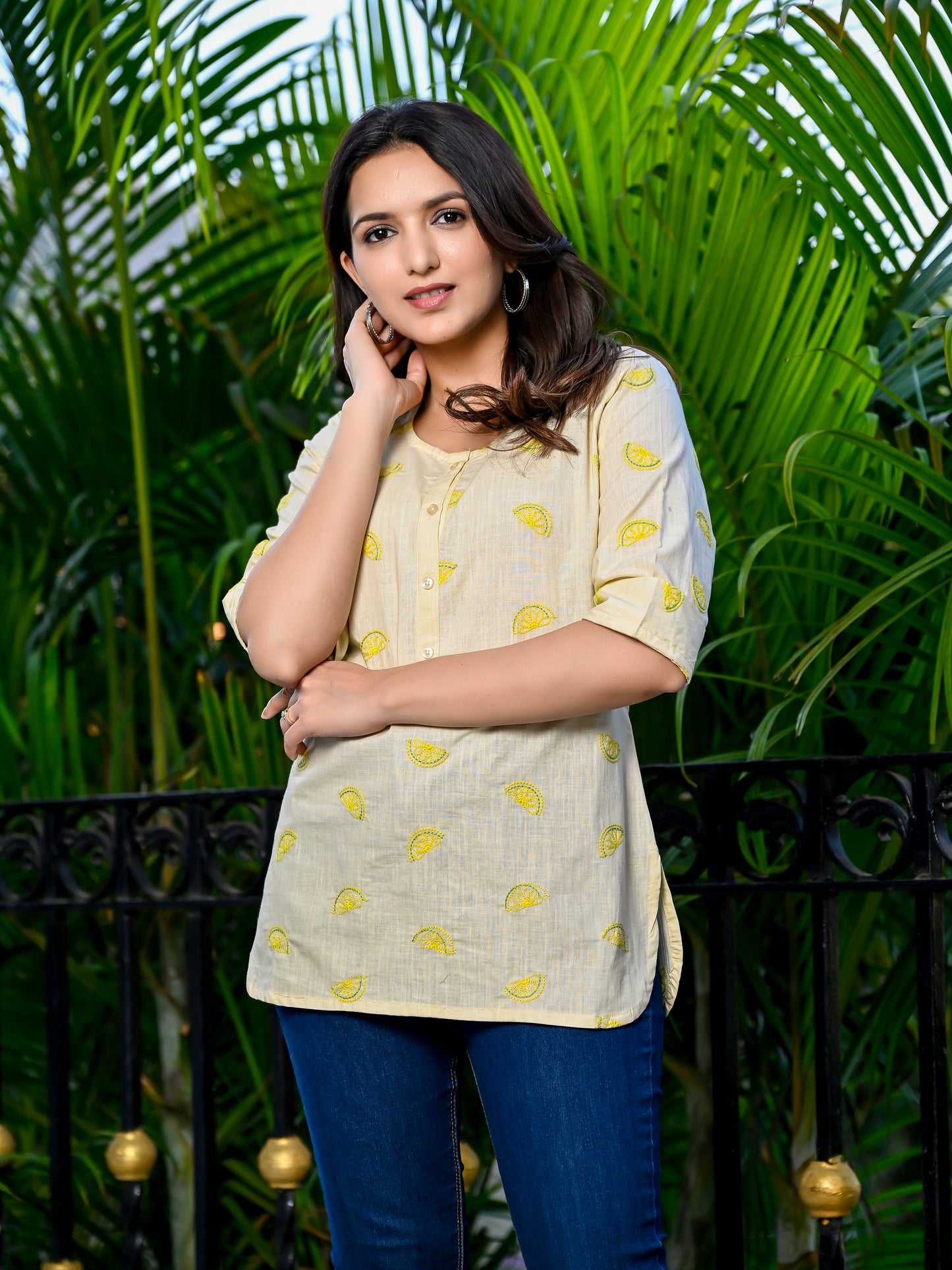 Lemon Embroidered Cotton Top